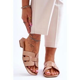 FJ1 Klasszikus női bőr papucs bézs Fendy 1