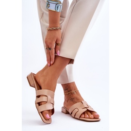 FJ1 Klasszikus női bőr papucs bézs Fendy 2