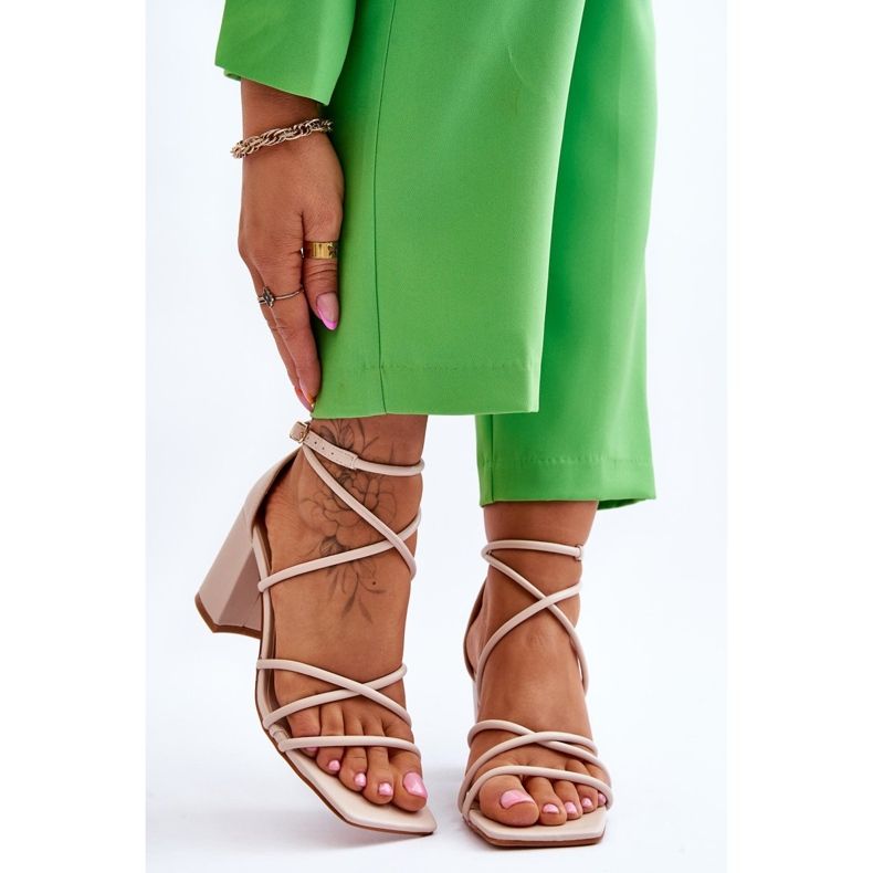 FJ1 Bőr divatos női szandál Bézs Primma magassarkú barna 1