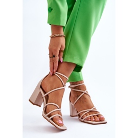 FJ1 Bőr divatos női szandál Bézs Primma magassarkú barna 2