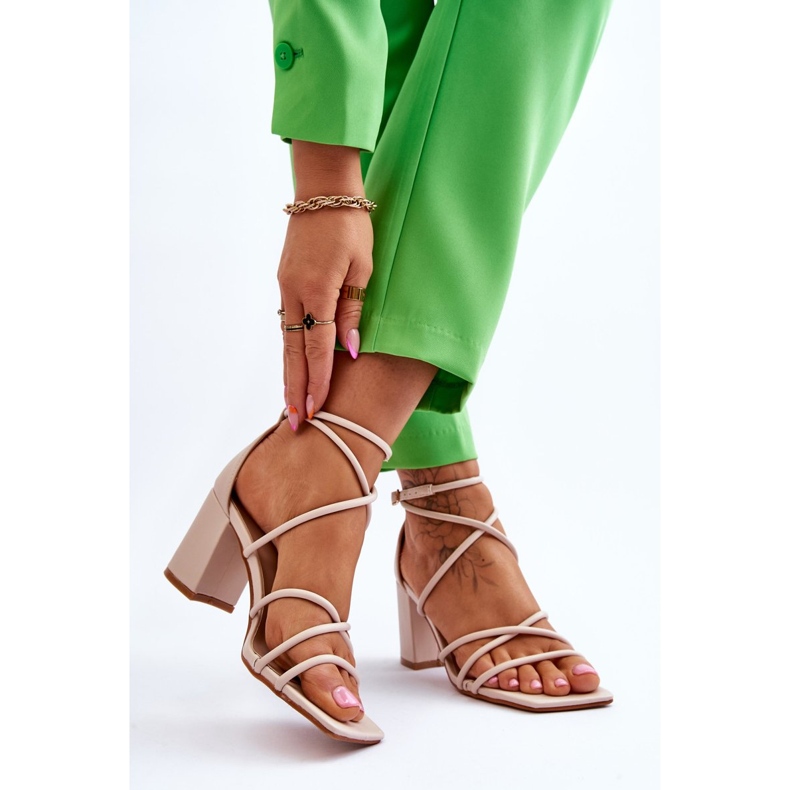 FJ1 Bőr divatos női szandál Bézs Primma magassarkú barna 2