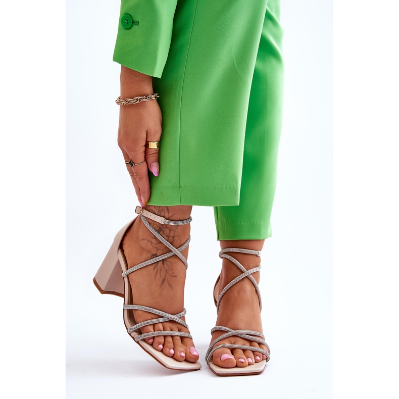 FJ1 Női bőr szandál Cubic cirkónia sarkú bézs Liviano barna 1