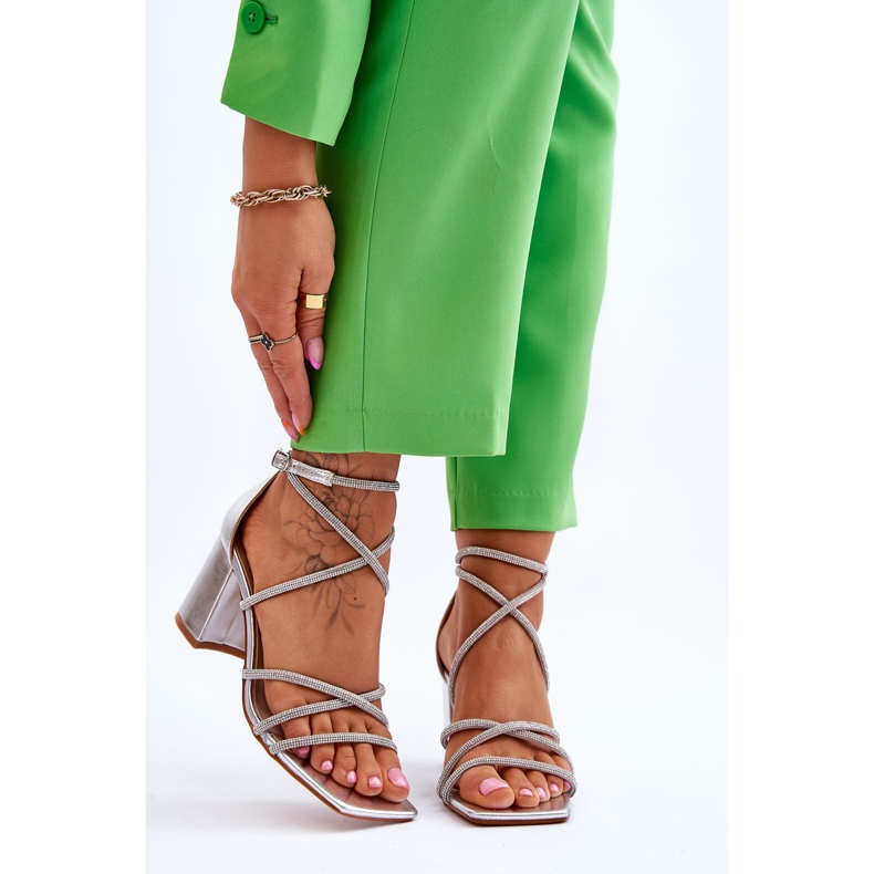 FJ1 Női bőr szandál Cubic cirkónia ezüst sarkú Liviano 1