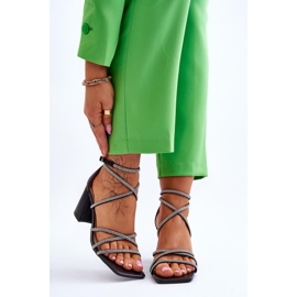 FJ1 Női bőr szandál Cubic cirkónia magassarkúval, fekete Liviano 1