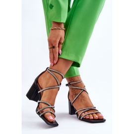 FJ1 Női bőr szandál Cubic cirkónia magassarkúval, fekete Liviano 2