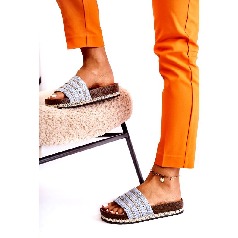 S.Barski Női klasszikus papucs lánccal, kék 3 S.Barski Női klasszikus papucs lánccal, kék 3