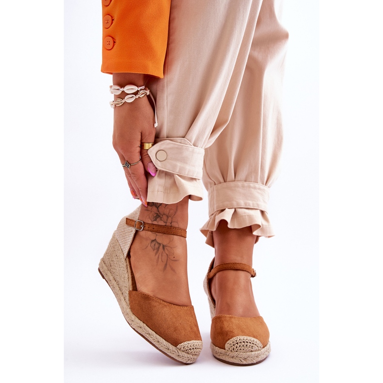 Camel Cammer Suede Espadrilles Wedge szandál barna 1