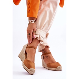 Camel Cammer Suede Espadrilles Wedge szandál barna 2