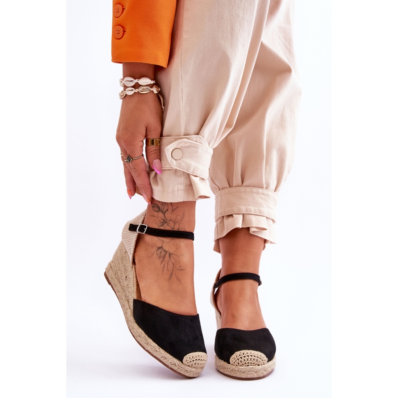 Velúr Espadrilles Wedge Sandals Black Cammer fekete 1