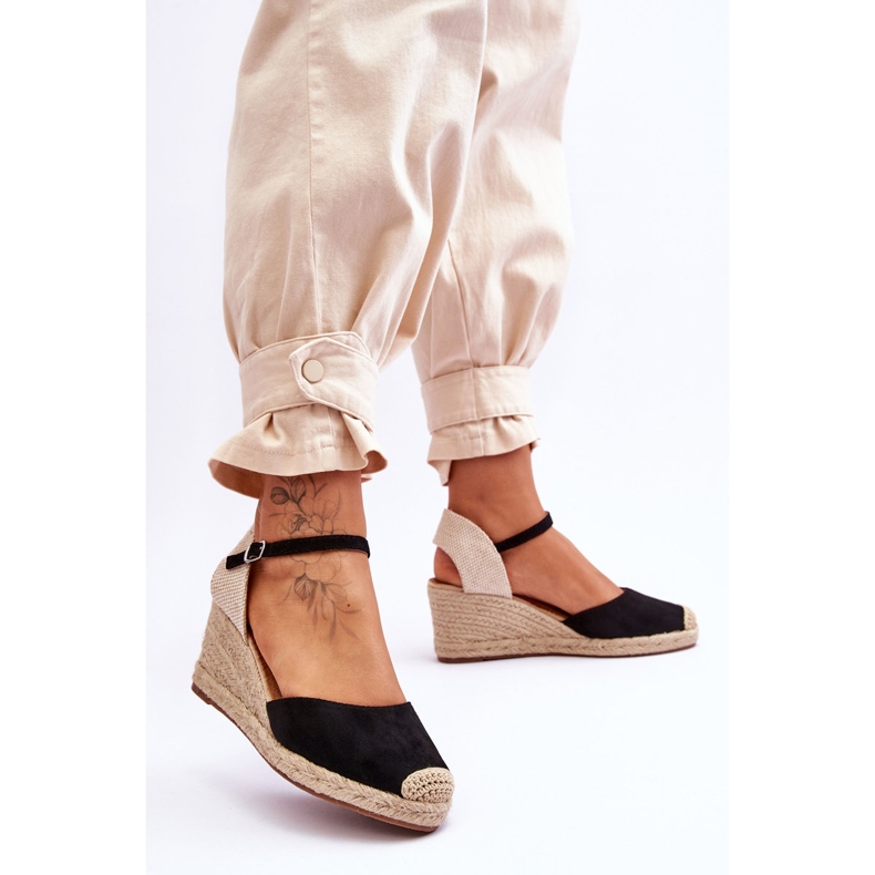 Velúr Espadrilles Wedge Sandals Black Cammer fekete 2
