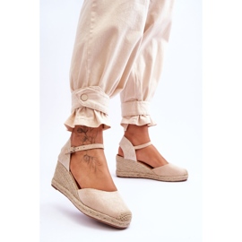 Velúr Espadrilles Wedge Sandals Bézs Cammer barna 2