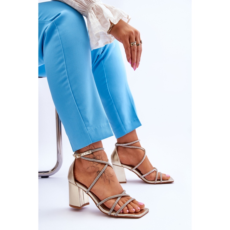 FJ1 Női bőr szandál cirkóniával arany Liviano magassarkú aranysárga 1