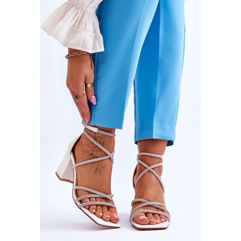 FJ1 Női bőr szandál Cubic cirkónia magassarkúval, fehér Liviano 1