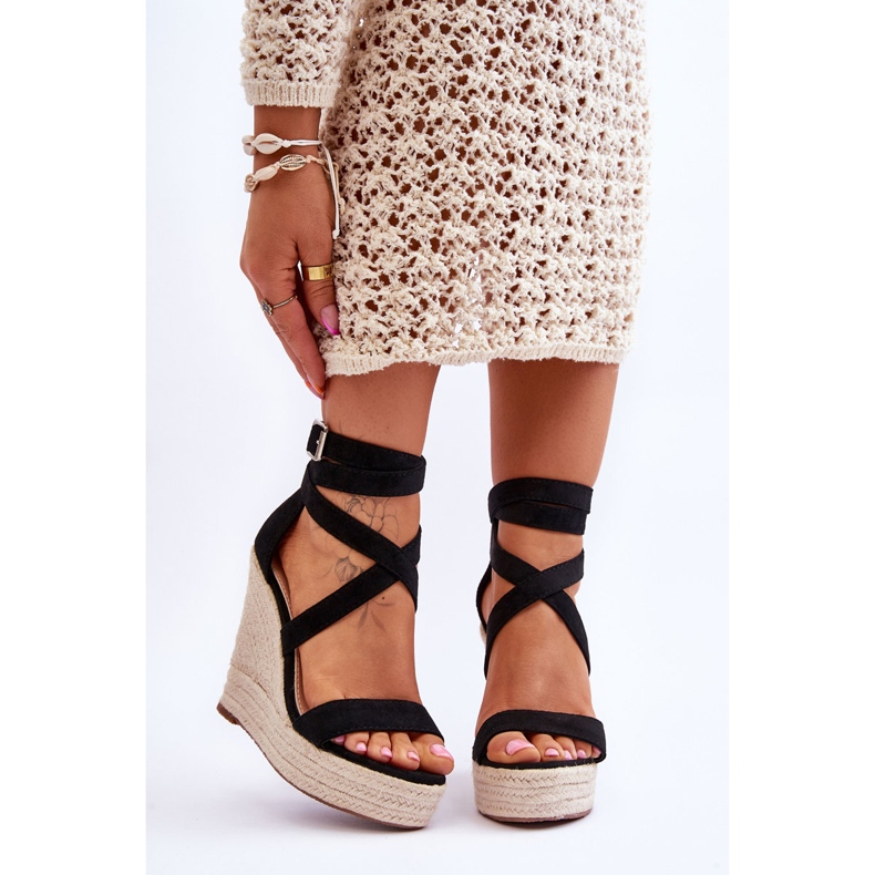 FJ1 Kényelmes Szandál Magas Ék Fekete Lemira 1