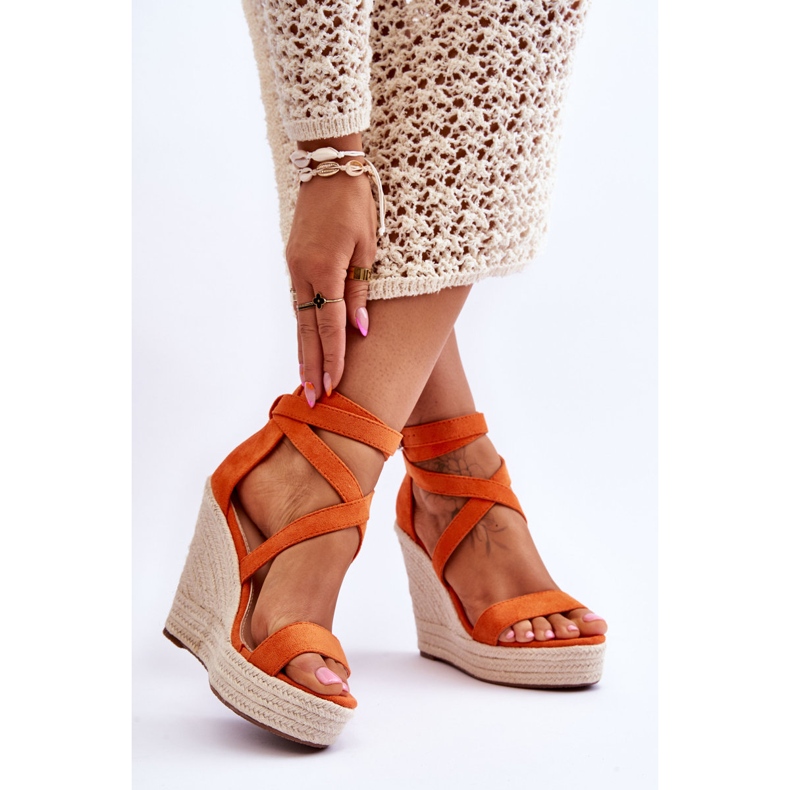 FJ1 Kényelmes narancssárga Lemira High Wedge szandál 2