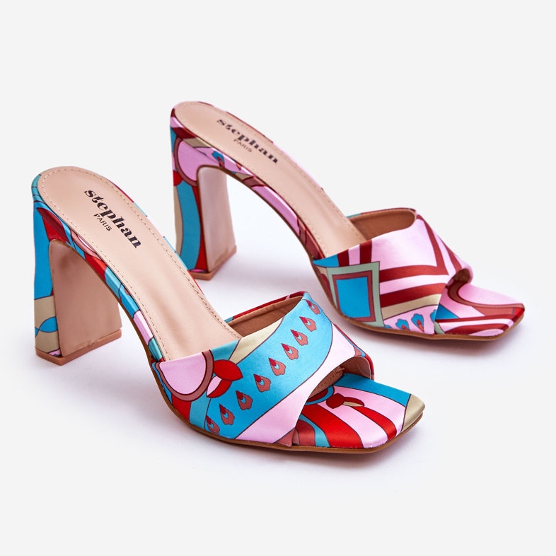 FS1 Női mintás sarkú papucs, kék Adelise bézs piros rózsaszín 1