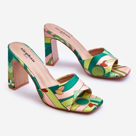 Női mintás sarkú papucs zöld Adelise sokszínű 1