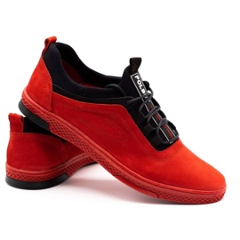 Polbut Férfi bőr alkalmi cipő K24 piros nubuk 5