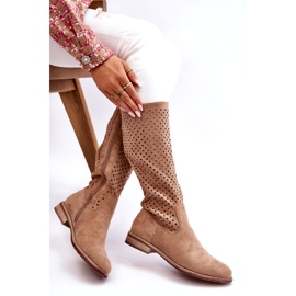 S.Barski Női velúr áttört térdcsizma bézs Savannah 4