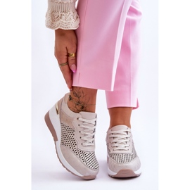 S.Barski Női áttört bőr tornacipő Világos bézs Virginia 1