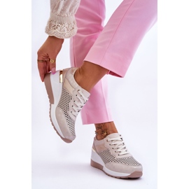 S.Barski Női áttört bőr tornacipő Világos bézs Virginia 2