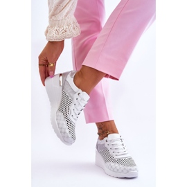 S.Barski Női áttört bőr tornacipő, fehér Virginia 2