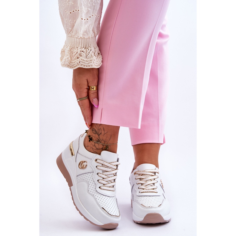 S.Barski Női Bőr Wedge Sportcipő Fehér-Arany Rebeca 1