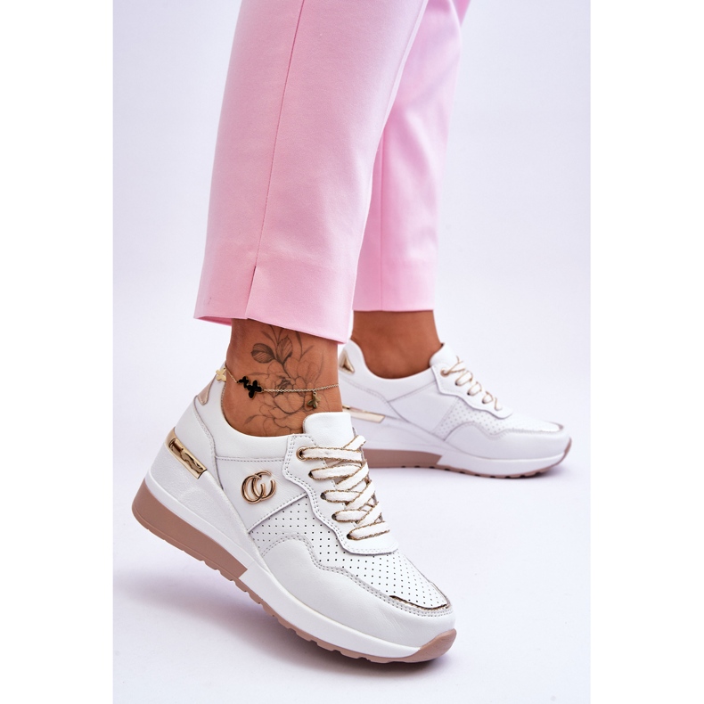 S.Barski Női Bőr Wedge Sportcipő Fehér-Arany Rebeca 2