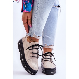 S.Barski Bőr áttört sportcipő Bézs Leonor 1