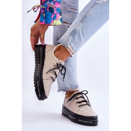 S.Barski Bőr áttört sportcipő Bézs Leonor 2