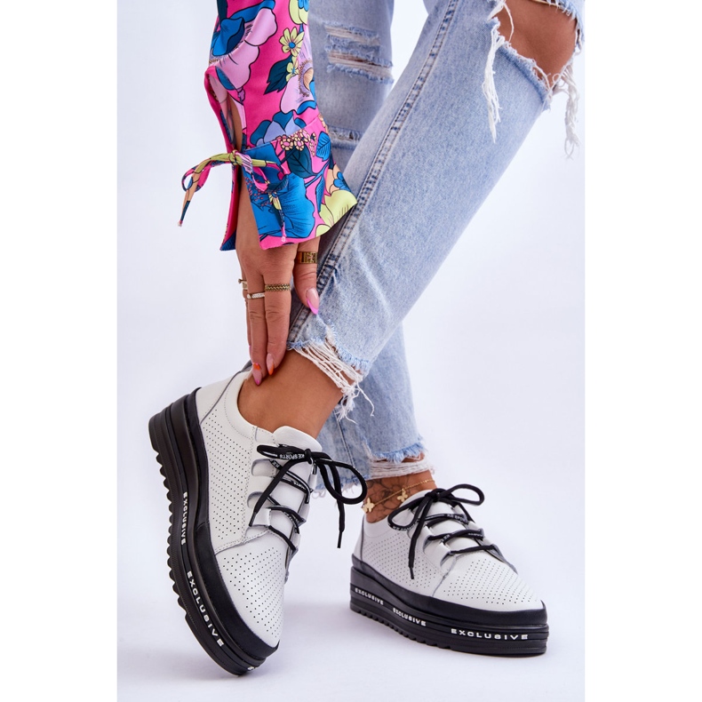 S.Barski Bőr áttört sportcipő Fehér Leonor 2