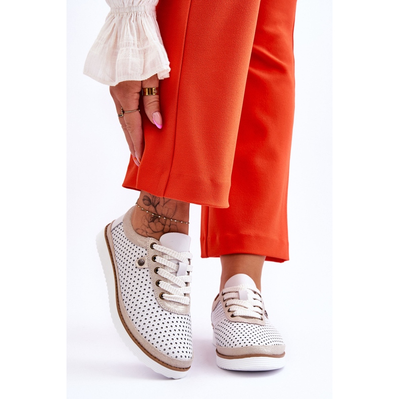 S.Barski Divatos bőr áttört sportcipő, fehér és arany Cantare 1