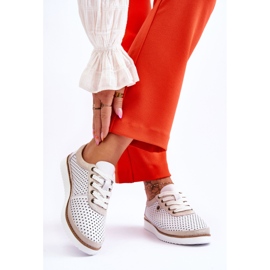 S.Barski Divatos bőr áttört sportcipő, fehér és arany Cantare 2