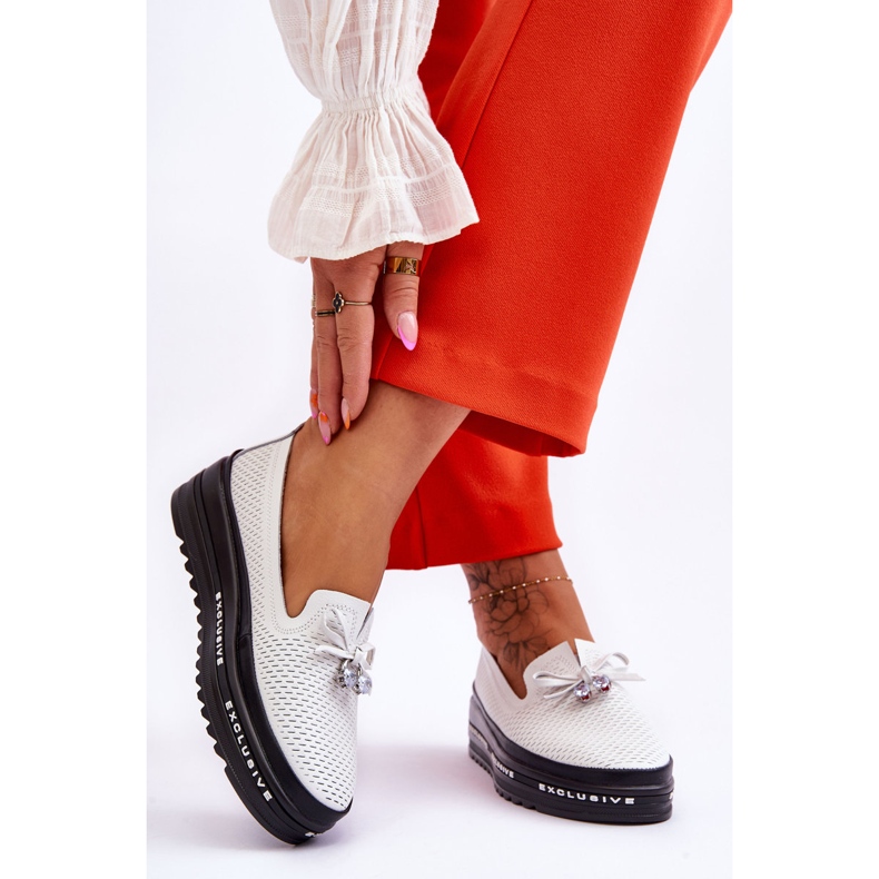 S.Barski Női felbújós bőr tornacipő, White Raven fehér 2