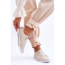 S.Barski Női bőr tornacipő bézs Renes barna 2