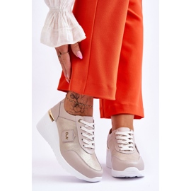 S.Barski Női bőr ék alakú tornacipő Arany Beatris aranysárga 1