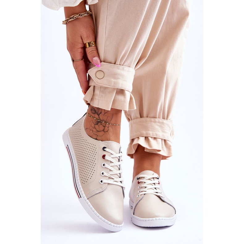 S.Barski Női áttört bőr tornacipő Bézs Ferone 1