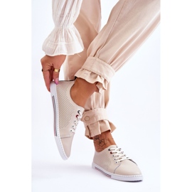 S.Barski Női áttört bőr tornacipő Bézs Ferone 2