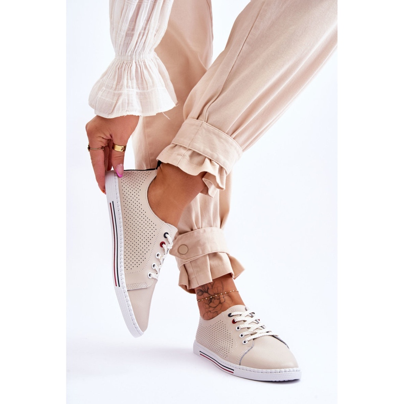 S.Barski Női áttört bőr tornacipő Bézs Ferone 2