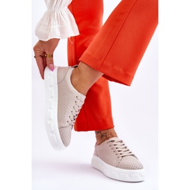 S.Barski Bőr sportcipők vaskos platformon Bézs Montigo 2