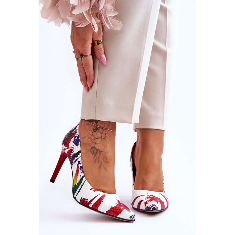 Lewski Shoes Divatos bőr magassarkú Leski cipő 2659 fehér és piros 1