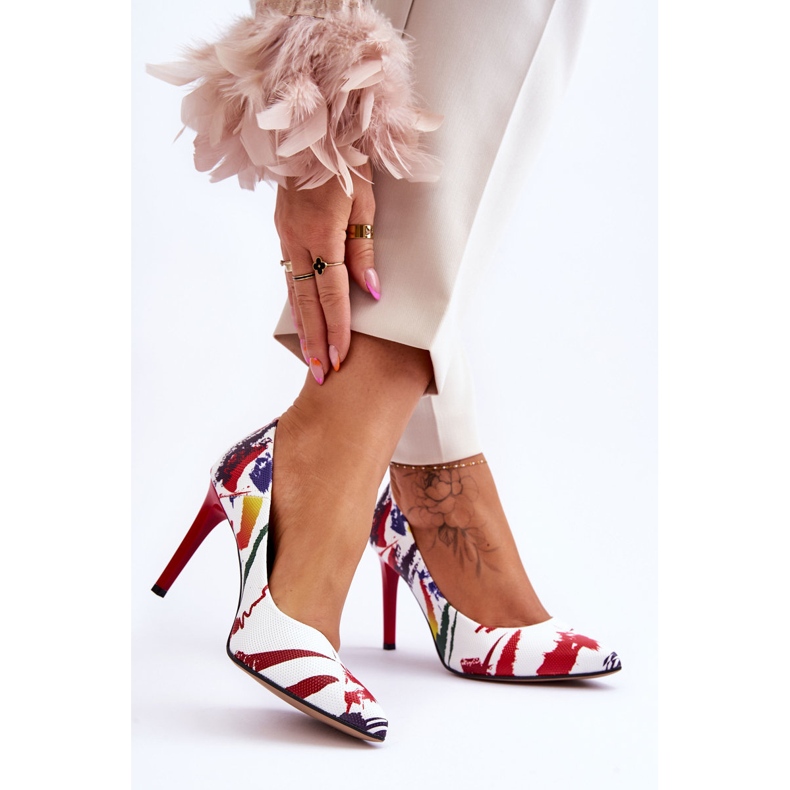 Lewski Shoes Divatos bőr magassarkú Leski cipő 2659 fehér és piros 2