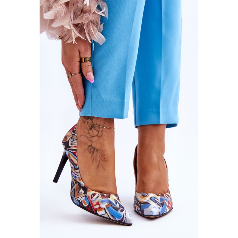 Lewski Shoes Divatos bőr magassarkú Lewski cipő 2659 fekete és kék sokszínű 1