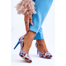 Lewski Shoes Divatos bőr magassarkú Leski cipő 2659 kék-piros sokszínű 2