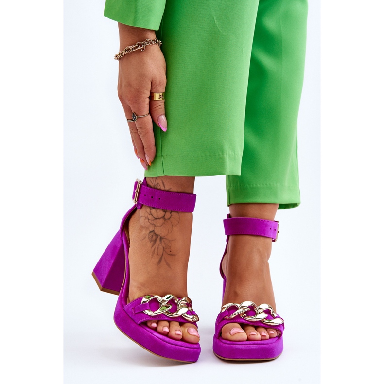 Lewski Shoes Női velúr szandál masszív sarkú Leski cipő 3207 fukszia rózsaszín 1