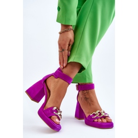 Lewski Shoes Női velúr szandál masszív sarkú Leski cipő 3207 fukszia rózsaszín 2