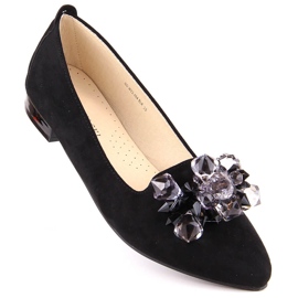 Női fekete velúr balerinák kristályokkal T.Sokolski W23-464 2