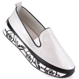 S.Barski LR29050 bőr kényelmes bebújós női cipő ezüst 1