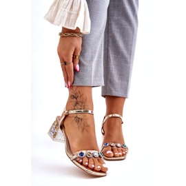 S.Barski Női magassarkú szandál kristályokkal, arany aranysárga 1