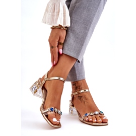 S.Barski Női magassarkú szandál kristályokkal, arany aranysárga 2